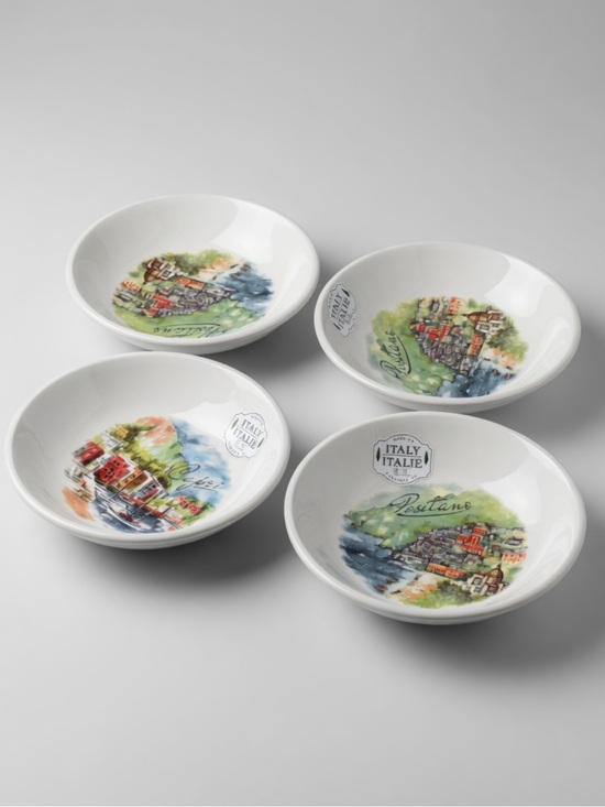 M Made In Italy Other - NEW Italy Ceramica Cuore Pasta Salad Soup Bowls 9" Amalfi Coast City Ocean Set 4